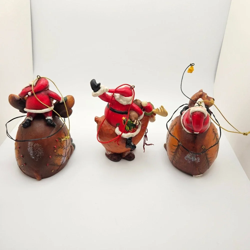 Vintage Santa Riding Woodland Animals Christmas‎ Ornaments – Set of 3